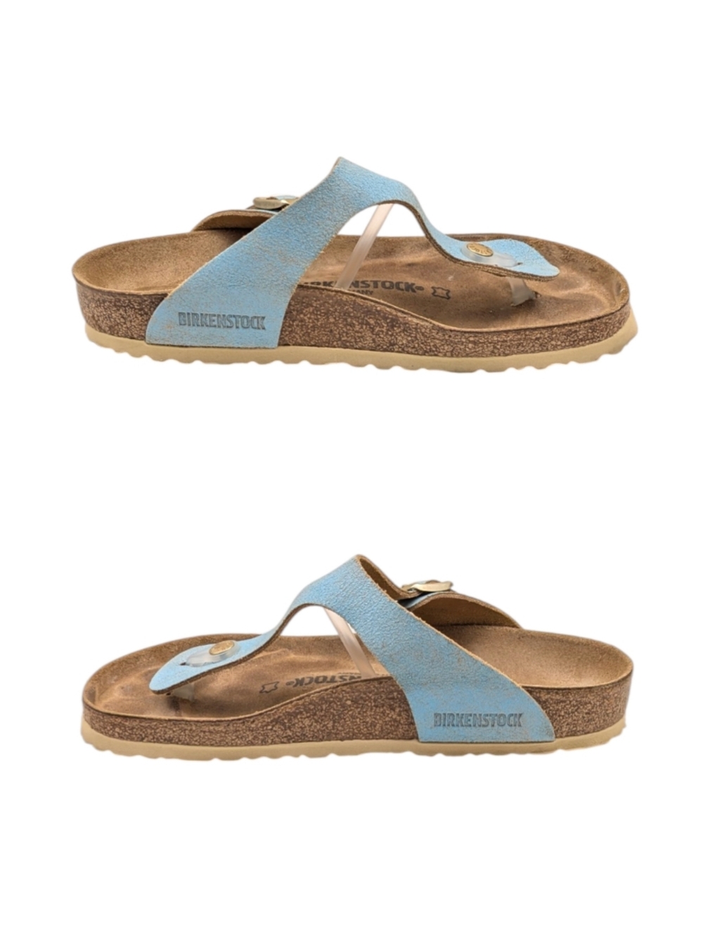 Birkenstock Gizeh Washed Metallic Blue Leather Sandals EU 38 US L7 M5 S4089 - Picture 6 of 12